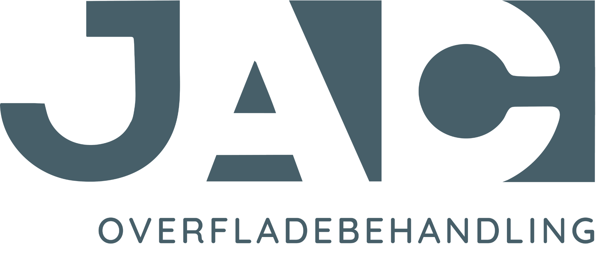 JAC Overfladebehandling logo med store bogstaver “JAC” i mørk blågrå farve og teksten “OVERFLADEBEHANDLING” nedenunder.